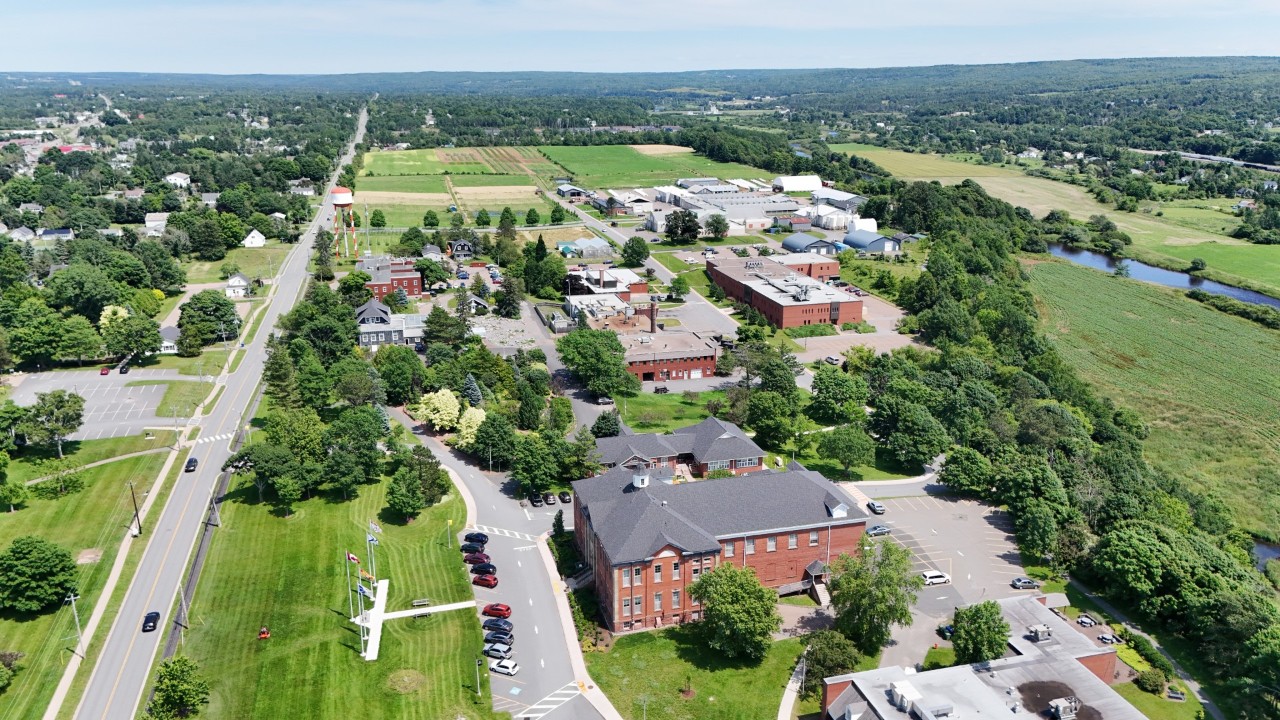 Aerial view of Dalhousie's campus in Truro area.