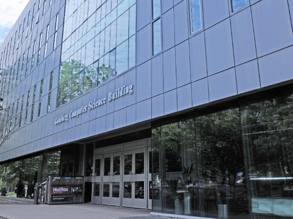 The front entrance of the Goldberg Computer Science Building. 