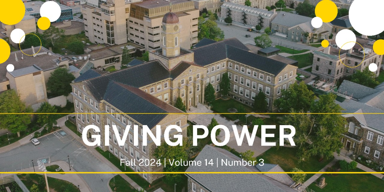 Giving Power overlaid on aerial of Studley Dal campus and beyond