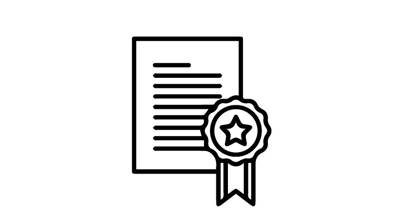 Icon of a document with a ribbon, symbolizing recognition for outstanding research.