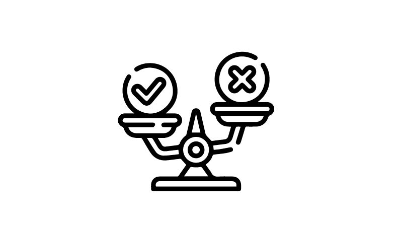 Icon of a scale with checkmark and cross to represent ethical conduct of research.