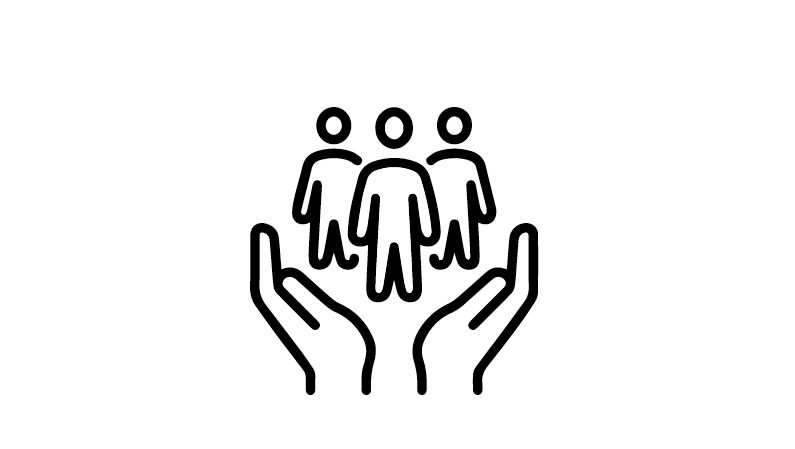 Icon of hands holding people, representing social justice and responsibility.