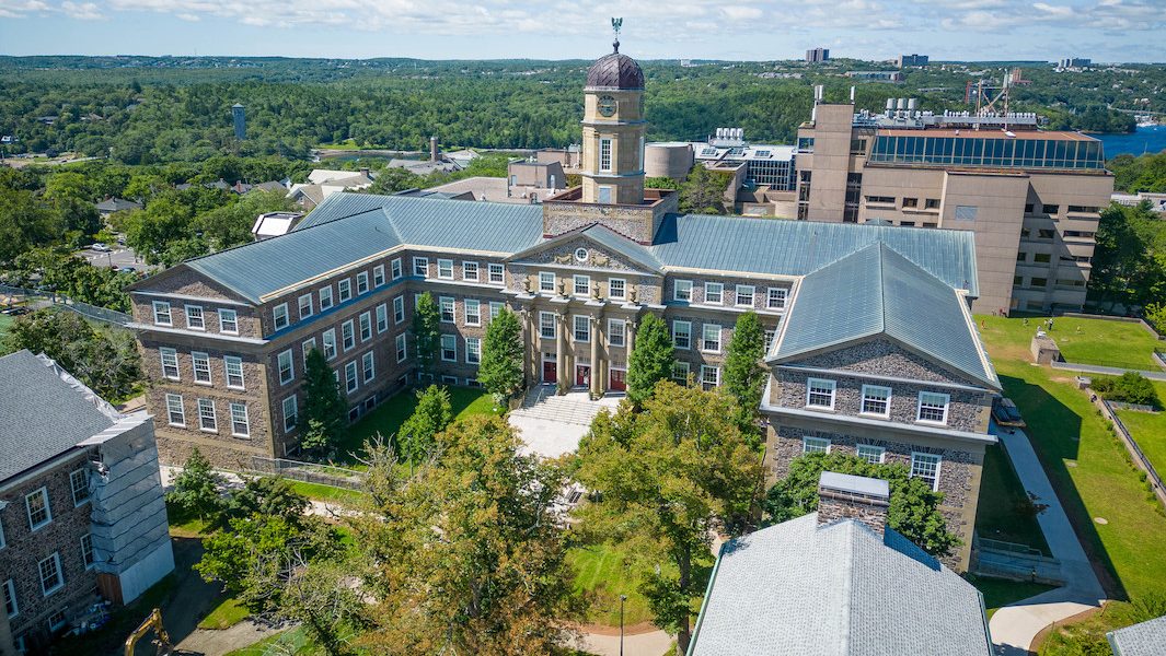 Aerial view of the Hicks Building, with the Life Sciences Centre in the background.