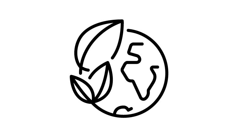 Icon of the earth with leaves, representing environmental sustainability.