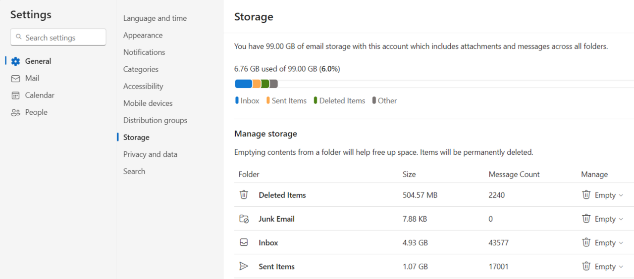Sweeping Outlook mailbox. Screenshot of how to sweep Outlook mailbox.