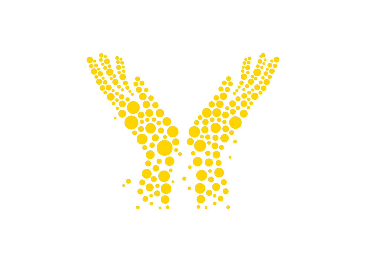 Yellow circles form the shape of two hands