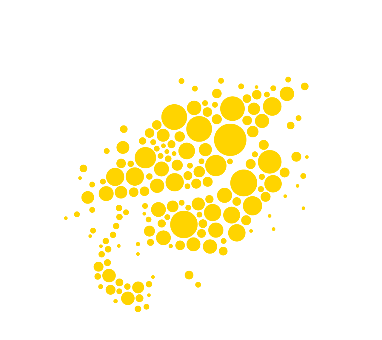 yellow circles make up the shape of a graduation cap