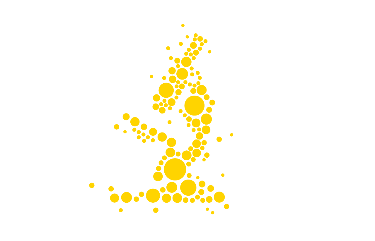 Yellow circles make up the shape of a microscope
