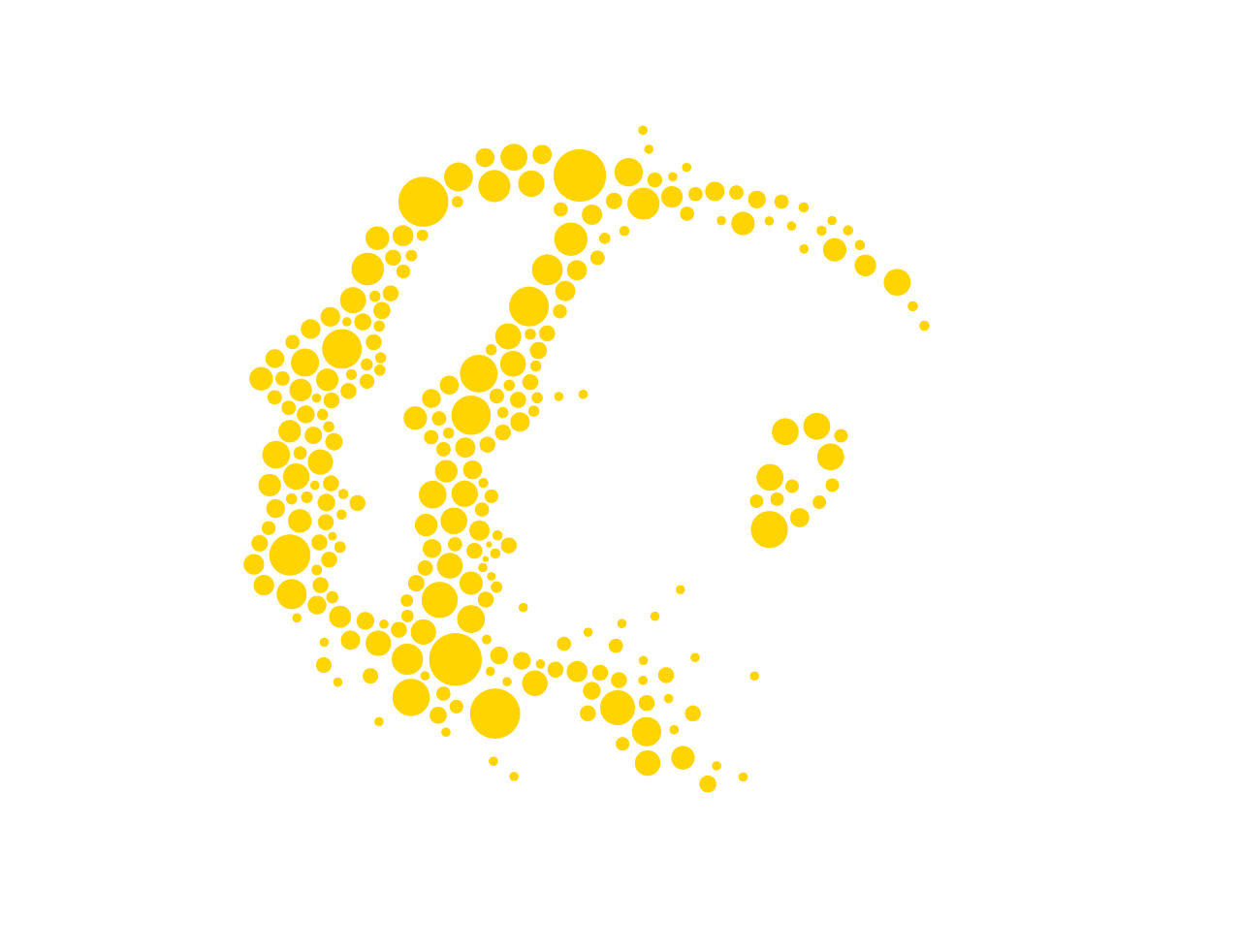 Yellow circles make up the shape of two human faces in profile